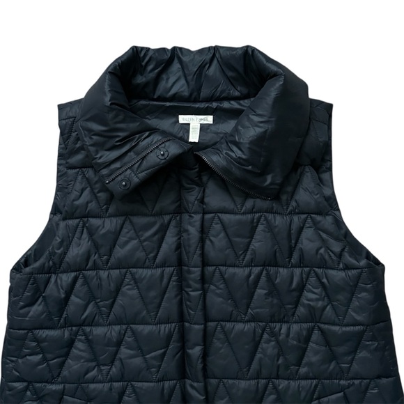 Eileen Fisher Quilted Black Snap Front Puffer Vest Chevron Black Medium - Picture 3 of 12